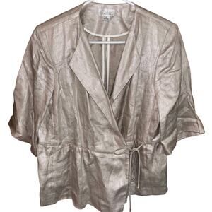 Robin Howe women’s 100% metallic linen short sleeve tie front jacket (size 10)